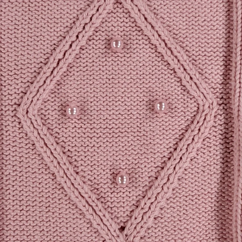 Vintage Liz‎ Sport Floral Pink Pearls Cable Knit Sweater Cottage Core Sweater M